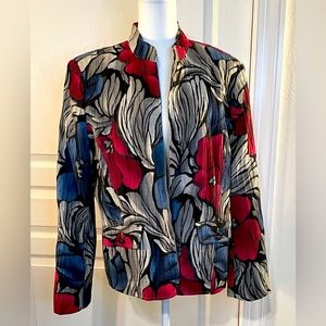 Alfred Dunner Jacket. Size 14P. Red, blue, gray floral designs.